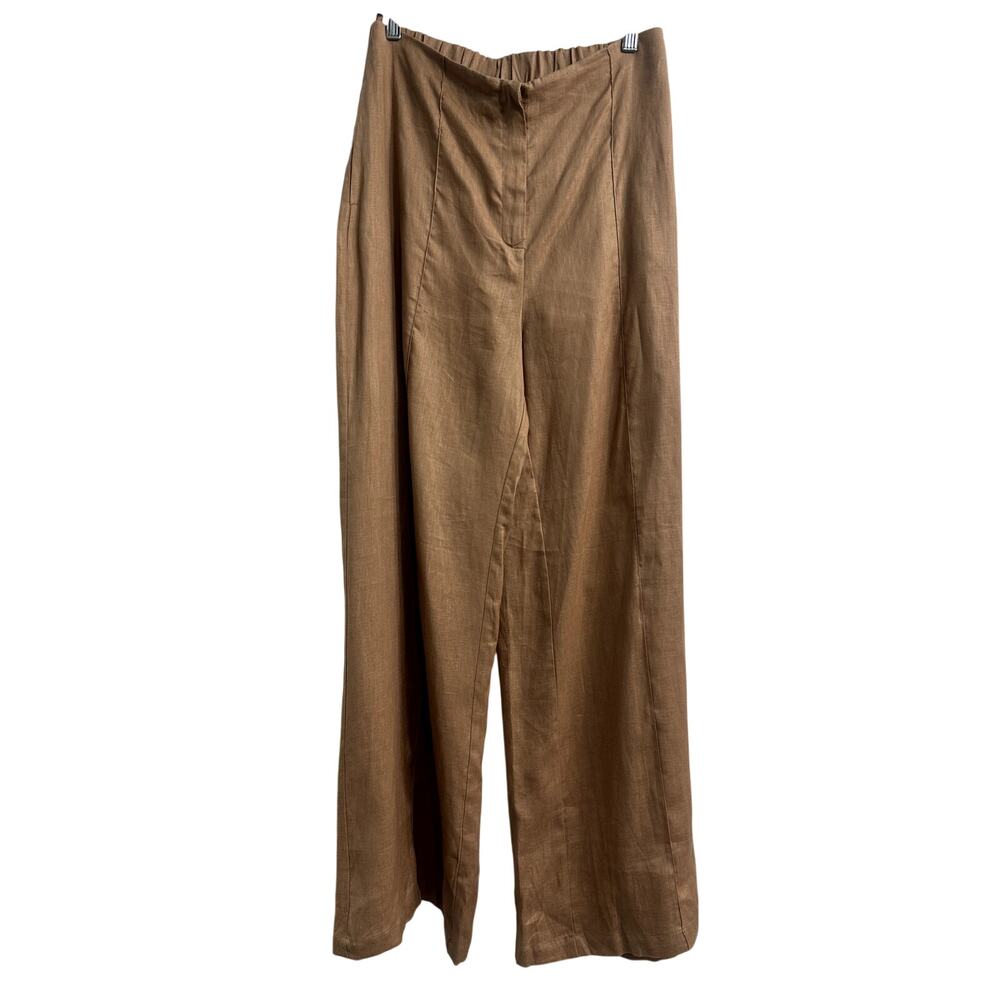 Padova Linen Cala Wide Leg Trouser Pants Brown Women's Size Large